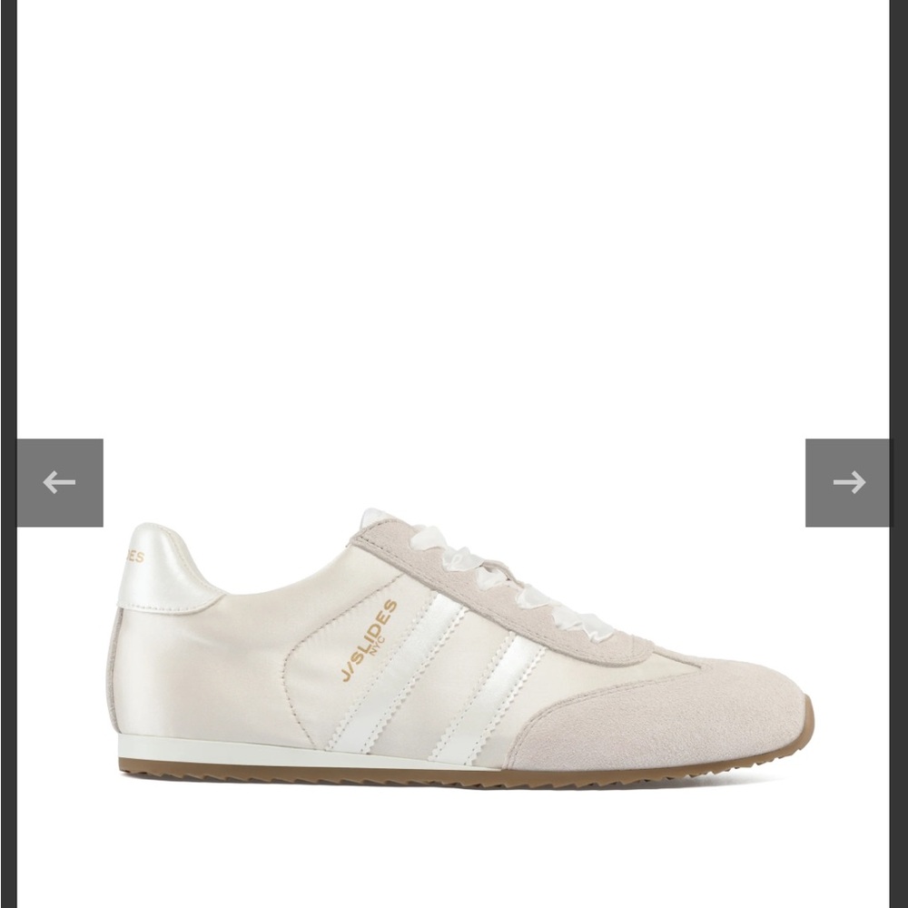 J/Slides Peggy Sneakers Beige White Suede Stripes Size 8.5